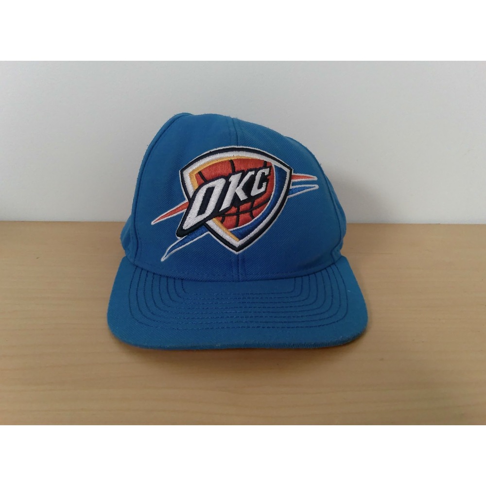 Oklahoma City Thunder Big Logo Hat Adidas Snapback Cap Blue Orange NBA OKC